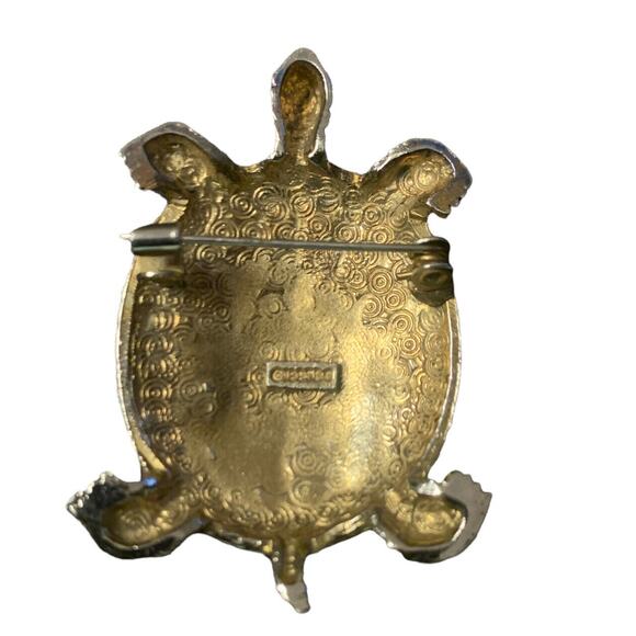 Turtle Brooch Multicolored Painted Shell Signed Pin 1995 BG Bergdorf Goodman - Picture 6 of 6